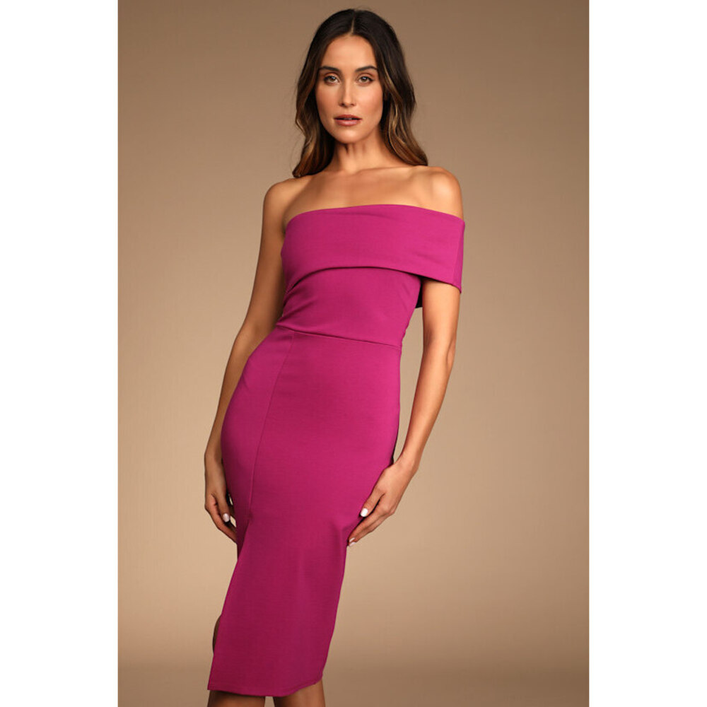 Lulus Transcend Time Magenta One-shoulder Bodycon Midi Dress Pink - Size M